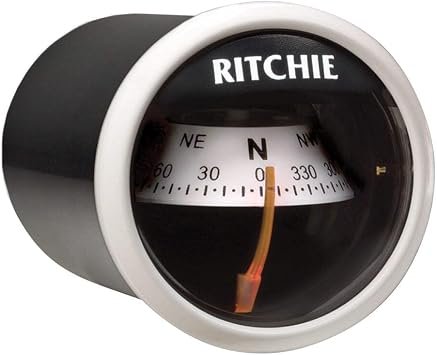 Ritchie X23WW RitchieSport Dash Mount Compass – 2in Direct Reading Dial, White/Black Finish with Green NiteVu Lighting