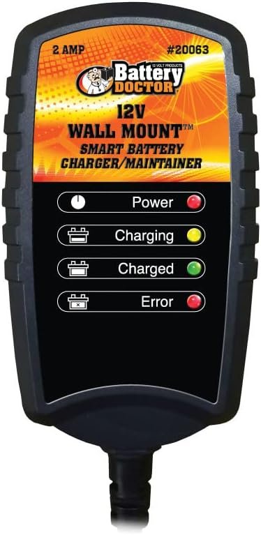 WirthCo Battery Doctor 20063 Smart Charger & Maintainer – 12V 2A Wall-Mount Design – Charges 5-200Ah Batteries
