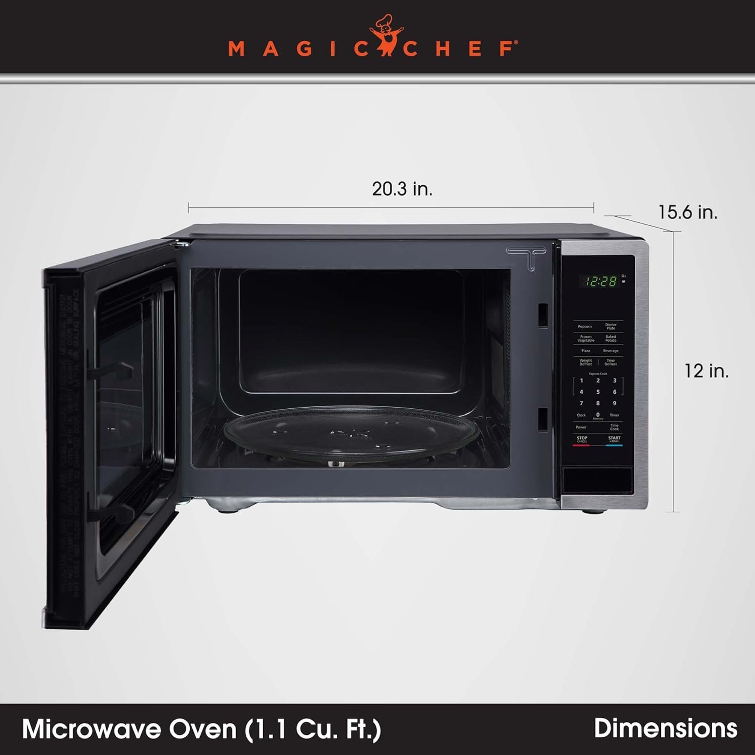 Magic Chef MC110MST Countertop Microwave – 1.1 Cu Ft Capacity – 1000 Watts – Stainless Steel Finish - Image 3