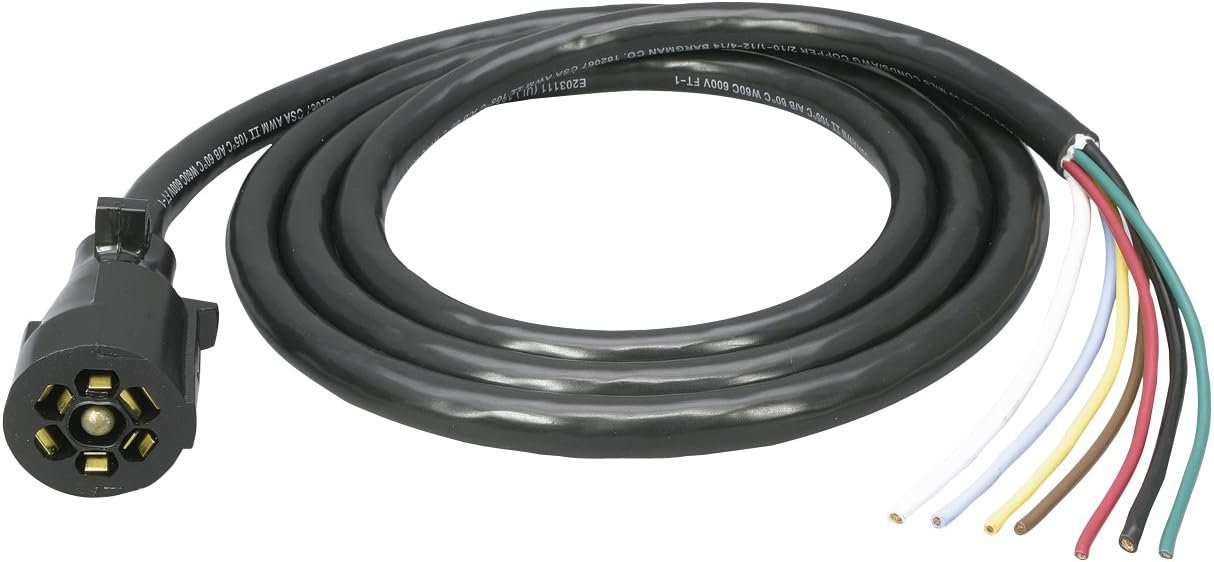 Bargman 5067003 7-Way Trailer Connector Cable – 8 ft Lead, Molded Weather-Resistant Plug, Self-Cleaning Contacts - Image 2