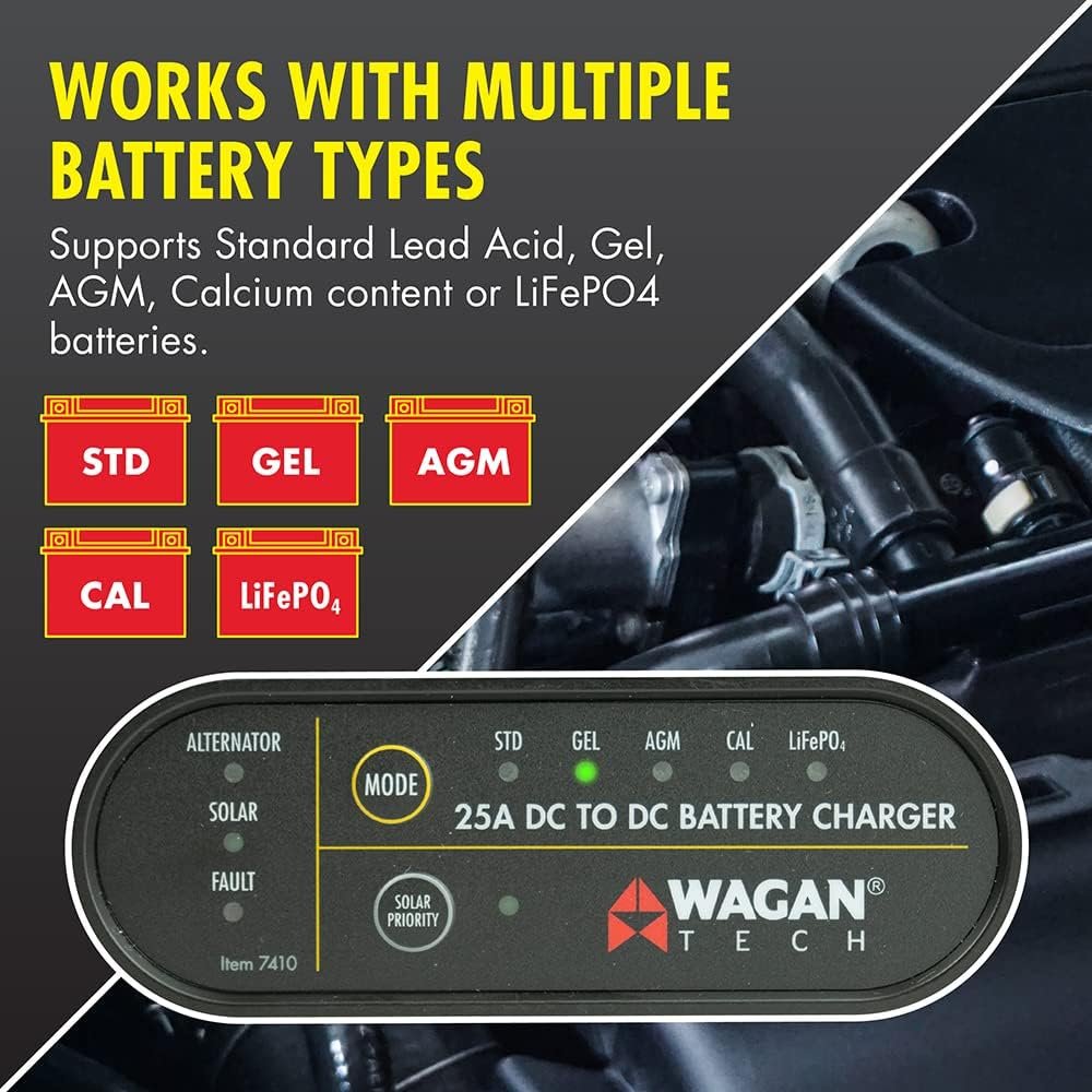 Wagan 7410 25A DC-to-DC Battery Charger – Smart Multi-Stage Charger for 12V Auxiliary and Dual Battery Systems - Image 4