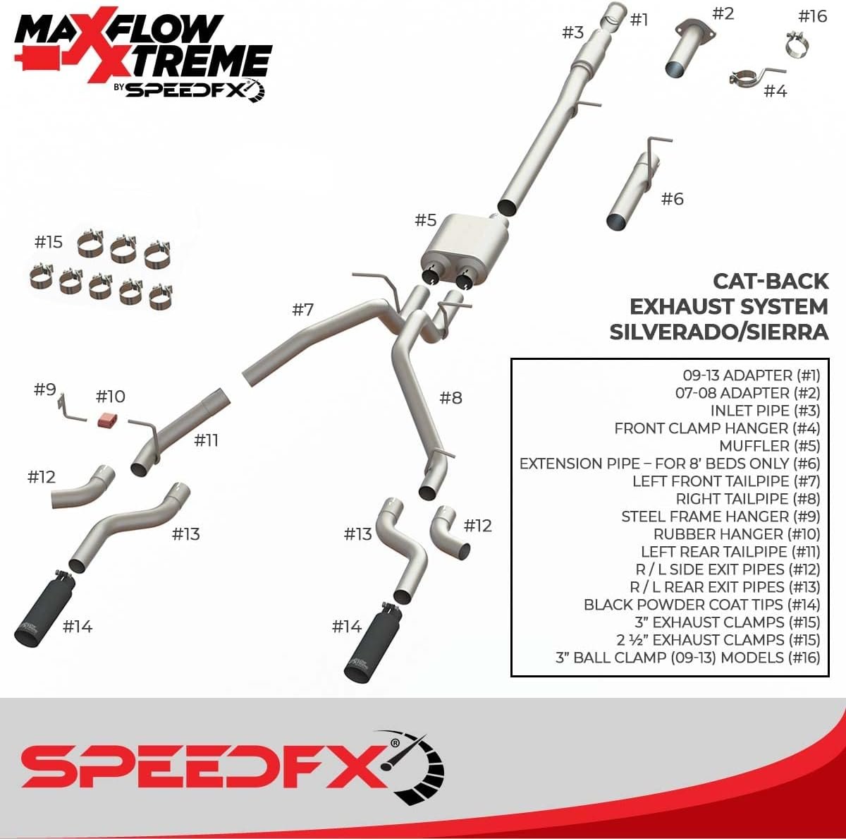 SpeedFX 50100 MaxFlow Xtreme Cat-Back Exhaust System – Silverado Sierra 1500 T304 Stainless Steel Dual Rear Exit - Image 2