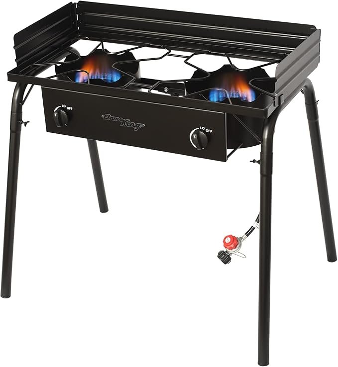 Flame King YSNDB60K Double Burner Propane Stove – 60,000 BTU Outdoor Cooking System with Dual Adjustable Burners