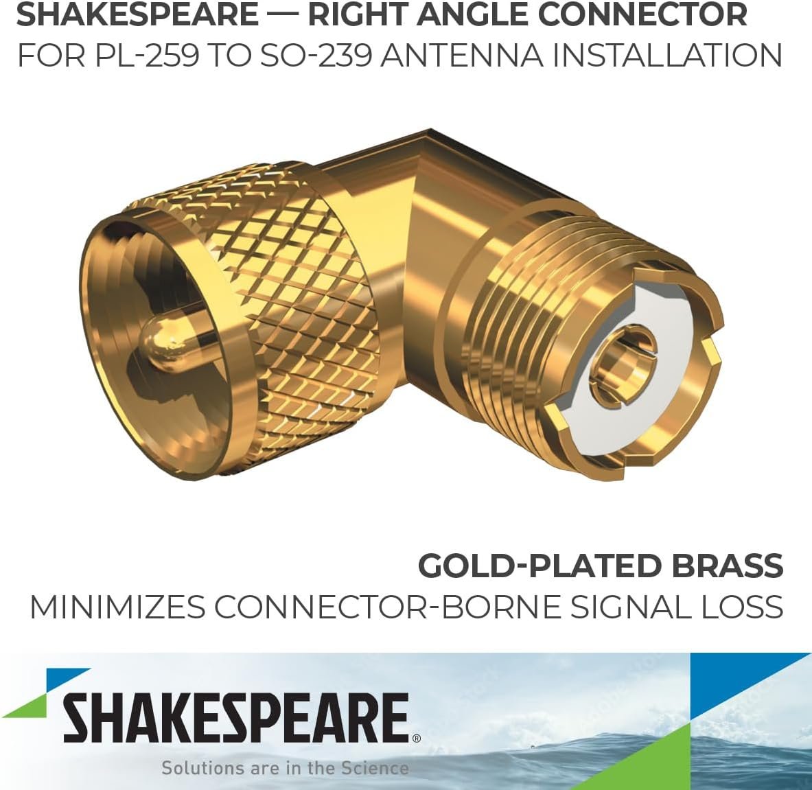 Shakespeare RA-259-239-G Right-Angle Adapter – Gold-Plated Brass PL-259 Male to SO-239 Female Marine RF Connector - Image 2