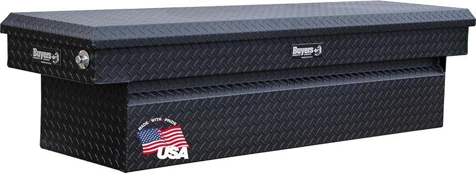 Buyers Products 1739410 Aluminum Crossover Truck Tool Box – 71in x 20in x 18in Matte Black Diamond Tread with Push-Button Locks