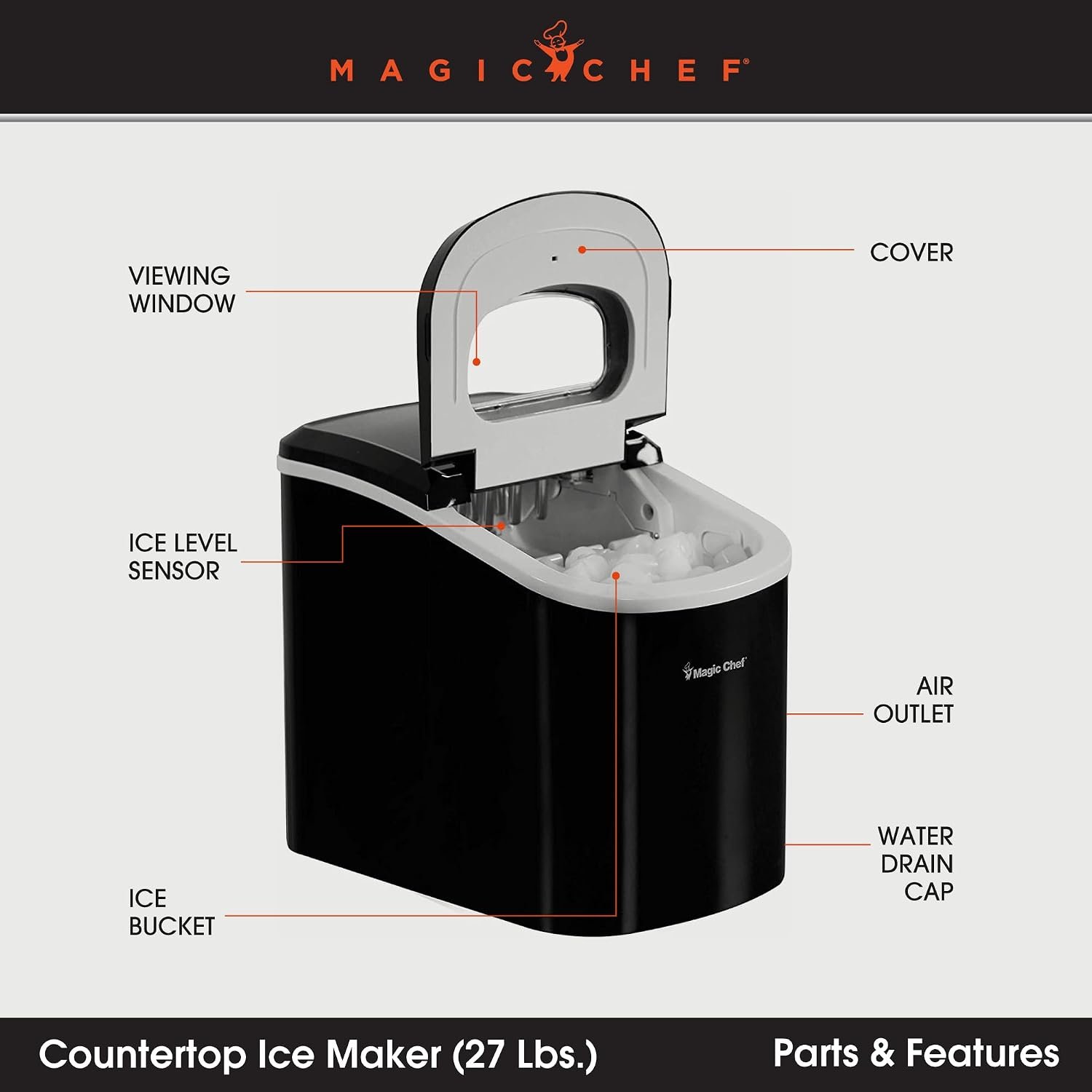 Magic Chef MCIM22B Portable Ice Maker – 27 lbs Daily Production – Black Finish – Countertop Ice Machine - Image 3