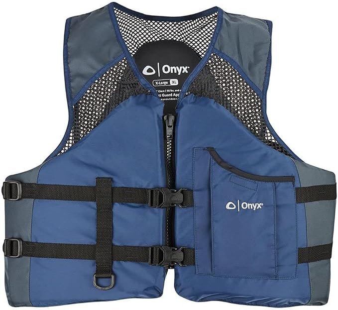 Onyx Mesh Classic Sport Life Jacket – Navy Type III PFD with Mesh Ventilation, Adjustable Belts and Accessory D-Ring