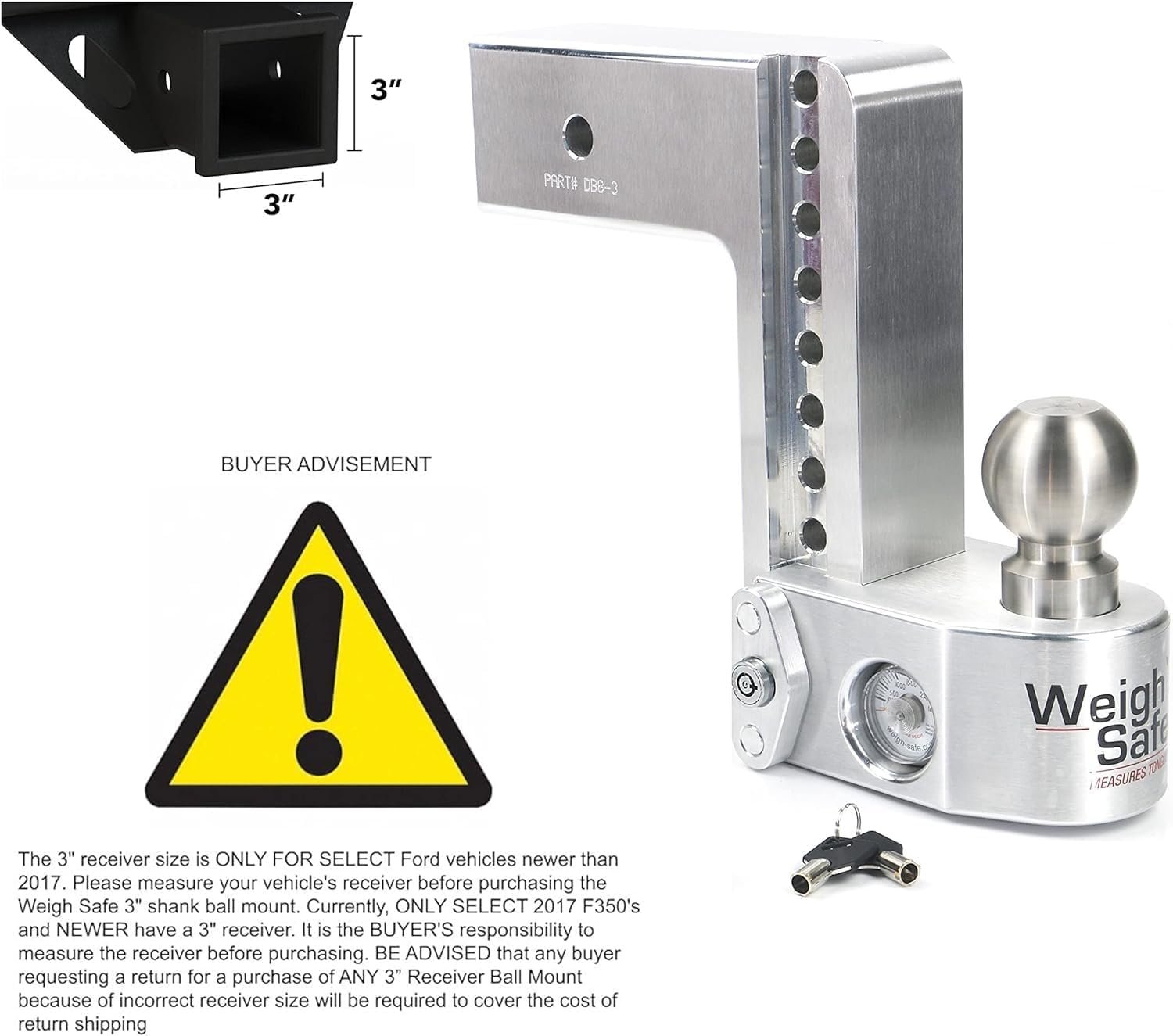 Weigh Safe WS103SET Adjustable Ball Mount – 10in Drop, 3in Shank, Built-In Scale and Dual Ball Setup - Image 3