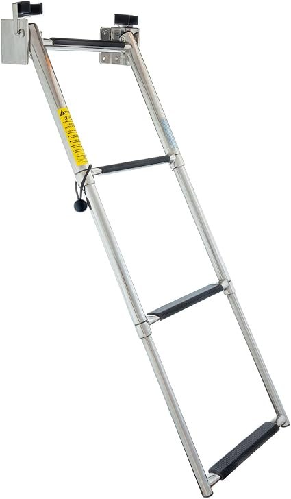 Garelick 19684 Telescoping Transom Ladder – 4-Step 304 Stainless Steel Boarding Ladder with 400 lb Capacity and 34.5in Reach