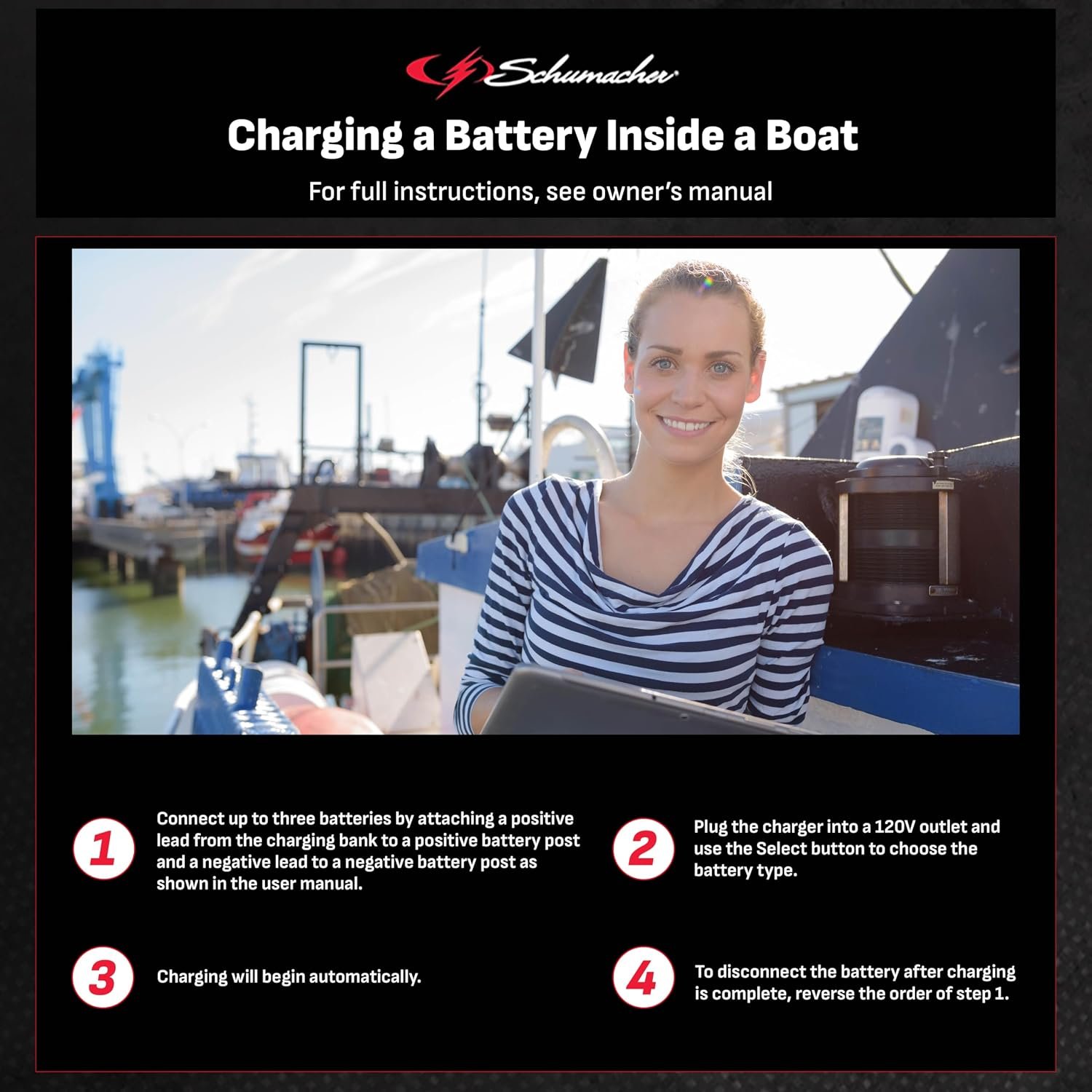 Schumacher SC1389 15 Amp 3-Bank On-Board Marine Battery Charger – Automatic Multi-Battery Charger for 12V Marine Systems - Image 5