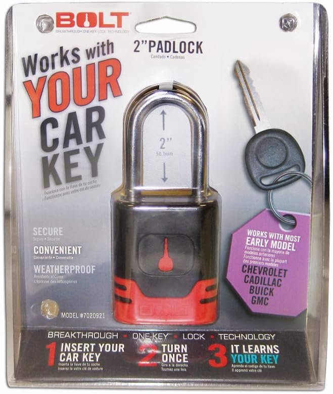 BOLT 7018517 GM Early Model Padlock – 2in Chrome-Plated Hardened Steel Shackle – Fits 1995-2009 Chevrolet, GMC, Buick & Cadillac Keys - Image 2