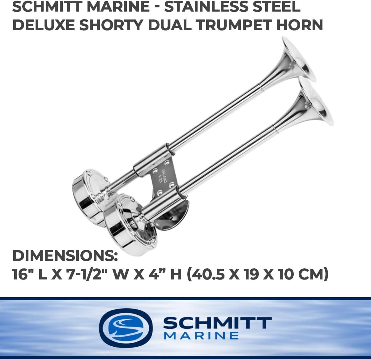 Schmitt & Ongaro 10012 Deluxe Dual Shorty Trumpet Horn – 12V All-Stainless Marine Horn with Compact Twin Trumpet Design - Image 2
