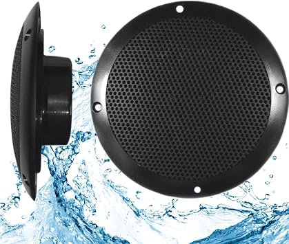 PQN Audio ECO50-4BK 5 Inch Ultra-Slim Waterproof Marine Speakers – 30W Peak, 1in Mount Depth, IP65 Rated Black Pair
