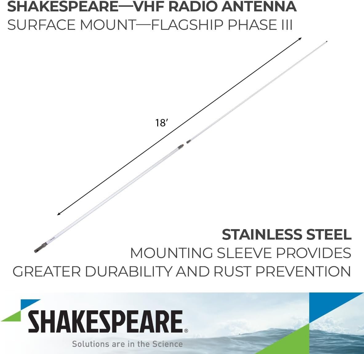 Shakespeare 6018-R Phase III VHF Marine Antenna – 18 ft Fiberglass Antenna with 9 dB Gain and Brass Element Construction - Image 2