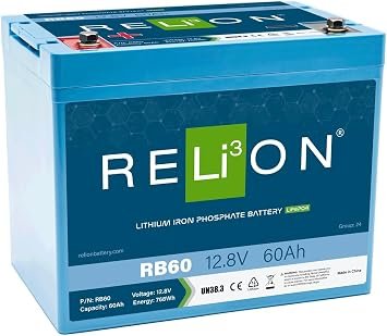 RELiON RB60 Lithium Battery – 12.8V 60Ah LiFePO4 Deep Cycle Battery for Marine, RV and Solar Power Systems