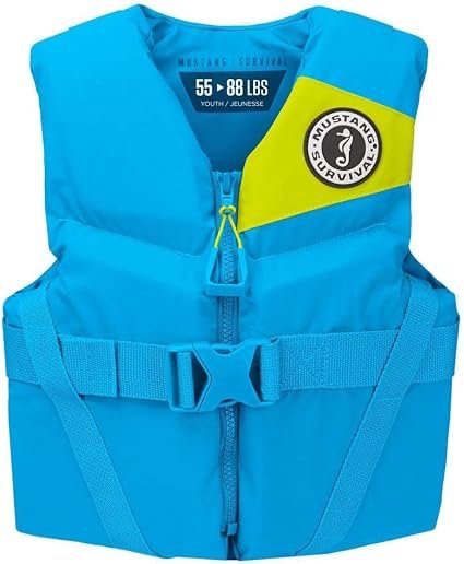 Mustang Survival MV3570268 REV Youth Life Vest – Blue Youth PFD for Boating and Water Recreation