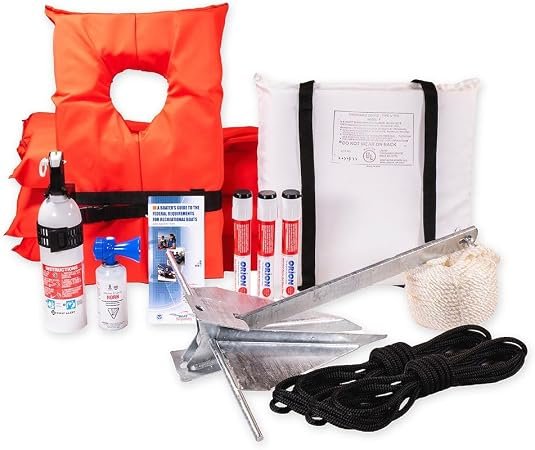 KJM 42100 Boat Safety Kit – USCG Approved Safety Package for Boats up to 19 ft with Anchor and Life Vests