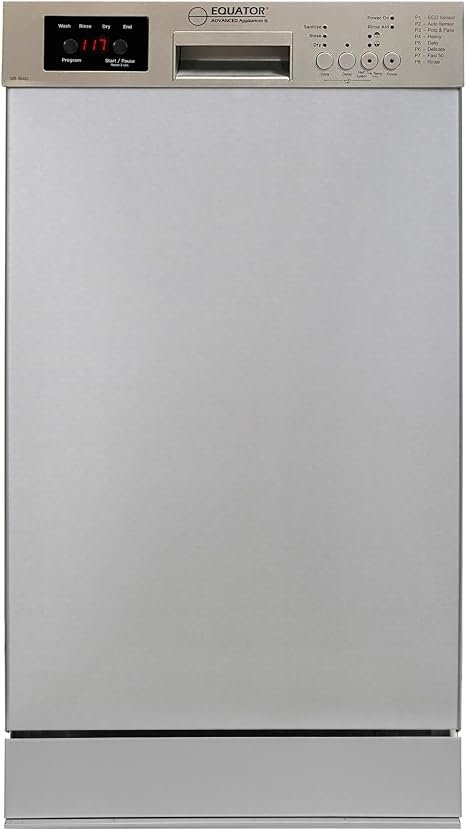Pinnacle SB1840 18-Inch Built-In Dishwasher – 10 Place Settings, 8 Wash Cycles, Silver Finish, 150°F Sanitize