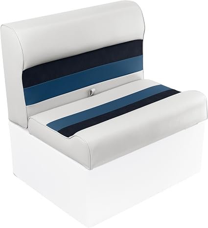 Wise 8WD95-1008 Deluxe Series 28in Pontoon Bench Seat Cushion – White Gray Marine Vinyl – Hinged Storage Access