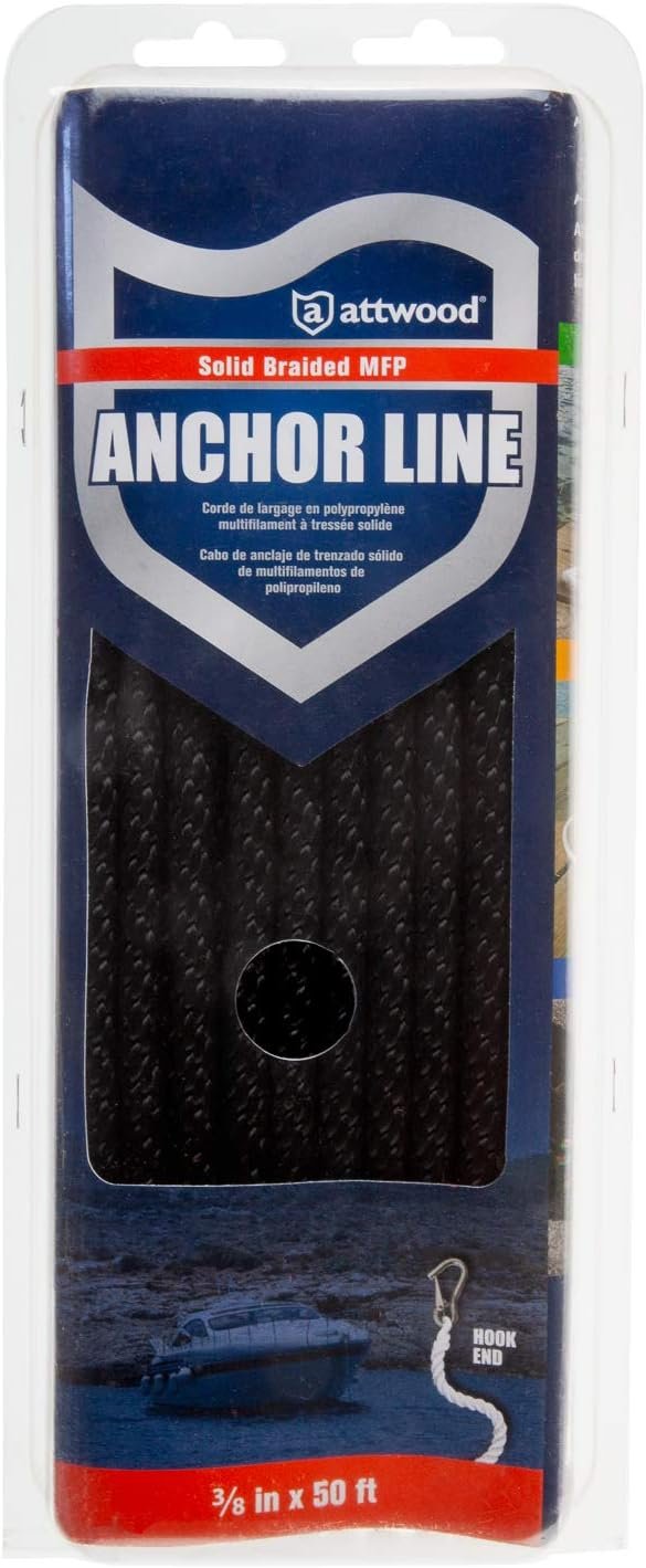 Attwood 11742-7 Solid Braid MFP Anchor Line – 3/8in x 50ft Black Rope with Galvanized Spring Hook - Image 3