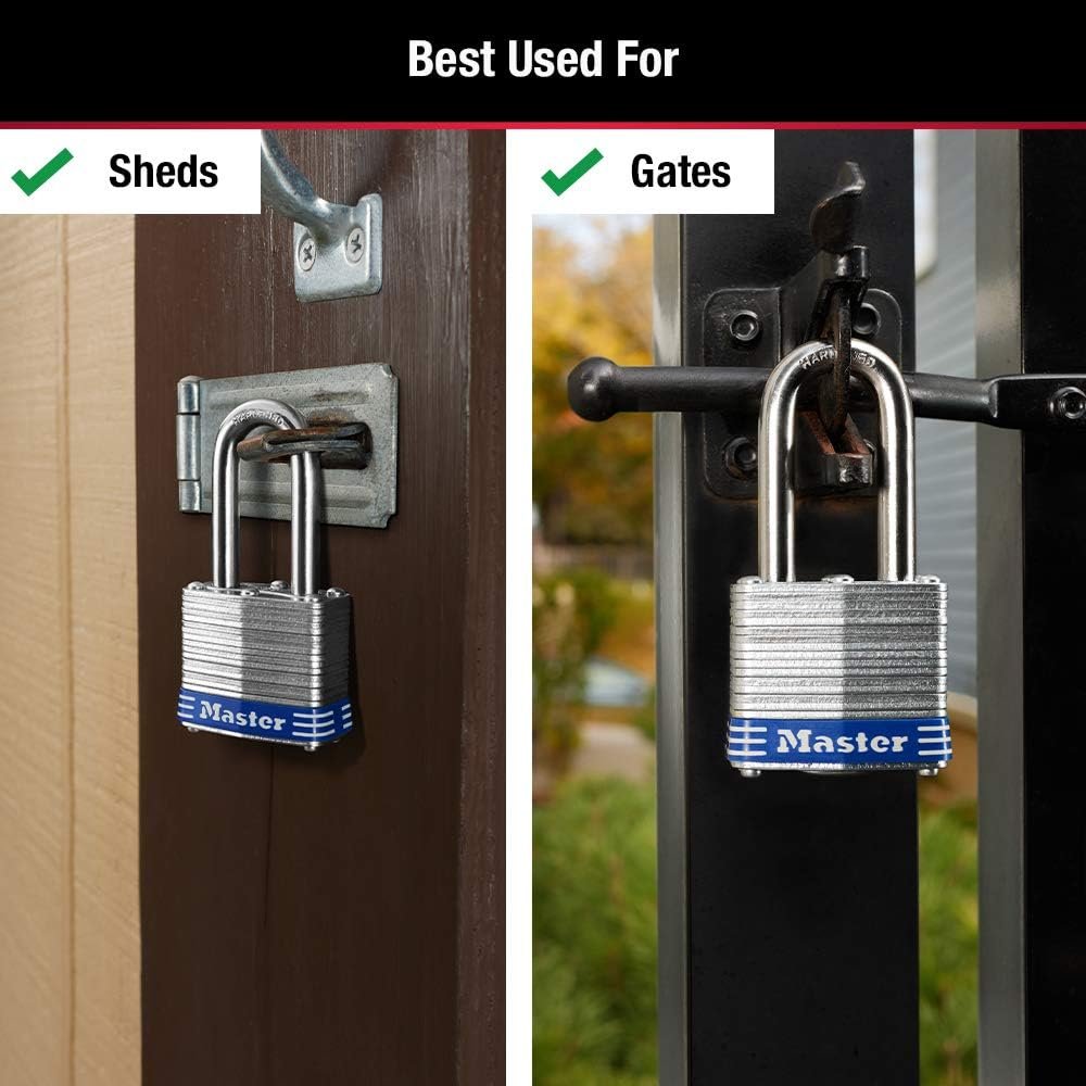 Master Lock 3DLF Laminated Steel Padlock – 1-9/16in Wide Body with 1-1/2in Hardened Steel Long Shackle and Dual Ball Locking - Image 3