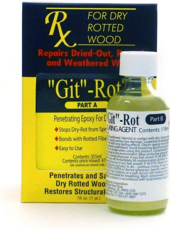 Life Industries 1064 Git-Rot Wood Repair Kit – 16 fl oz Penetrating Epoxy Treatment for Marine and Structural Wood Restoration