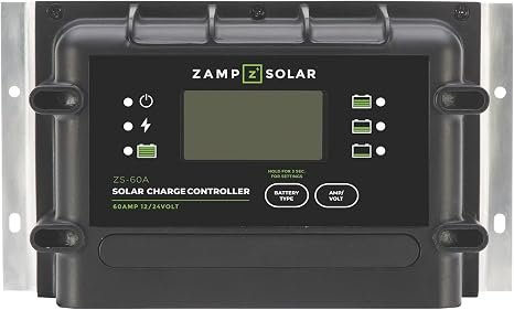 Zamp Solar ZS60A 60 Amp Charge Controller – Multi-Voltage Battery Support, LCD Monitoring & High-Capacity Solar Regulation