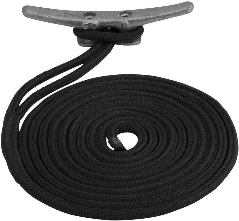 Sea-Dog 2112010BK1 Double-Braided Nylon Dock Line – 3/8in x 10ft Black Mooring Rope with Pre-Spliced Eye