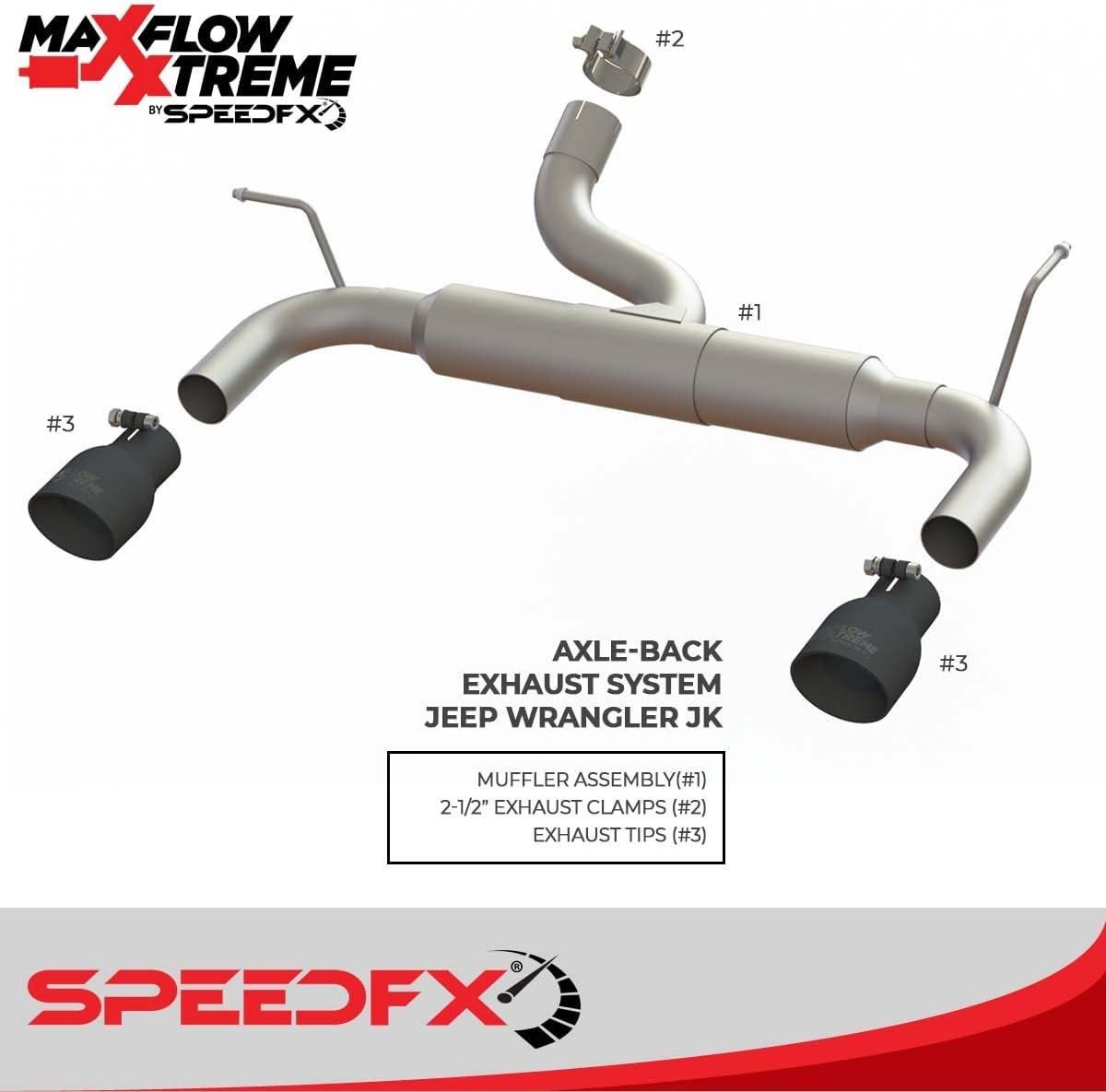 SpeedFX 50600 Axle-Back Exhaust System – Stainless Performance Exhaust for Jeep Wrangler JK Models - Image 2