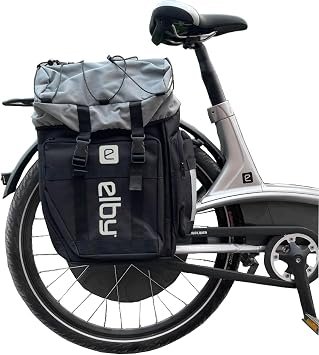 Elby Bikes E08156 Pannier Bag – Black Commuter Bicycle Cargo Bag with Putty Logo for Rear Rack Mounting
