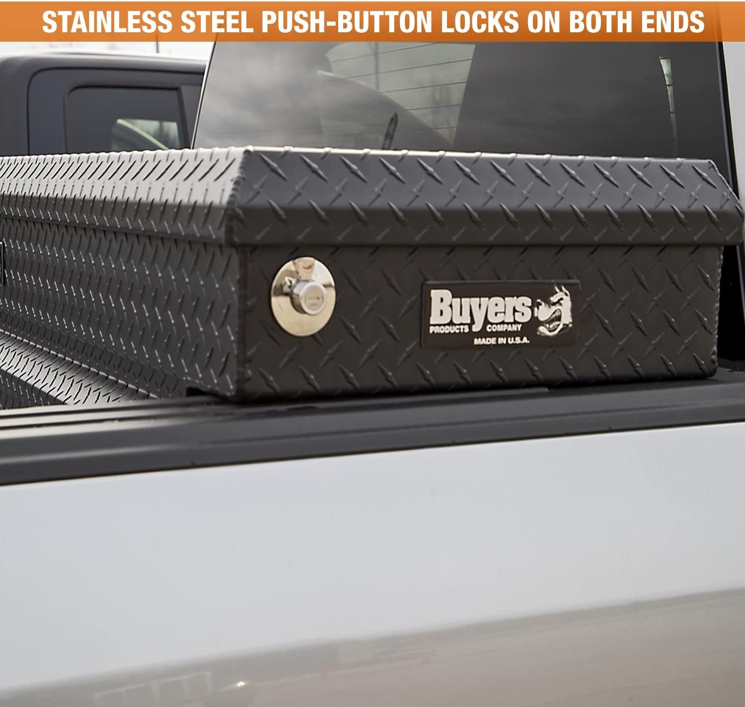 Buyers Products 1739410 Aluminum Crossover Truck Tool Box – 71in x 20in x 18in Matte Black Diamond Tread with Push-Button Locks - Image 7