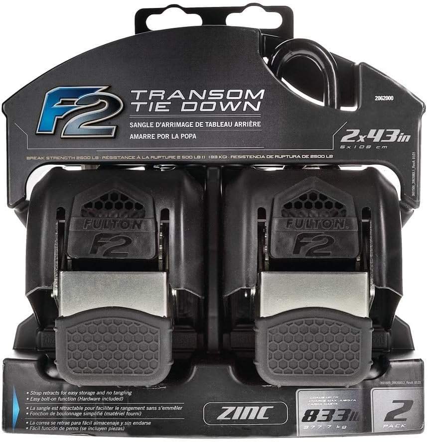 Fulton 2062000 F2 Retractable Transom Tie Downs – Pair of 43in Stainless Steel Boat Trailer Straps - Image 2