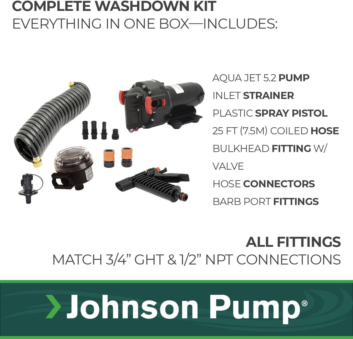 Johnson Pump Aqua Jet Washdown Kit 12V – 5.2 GPM High-Pressure Pump with Spray Nozzle and Strainer - Image 3