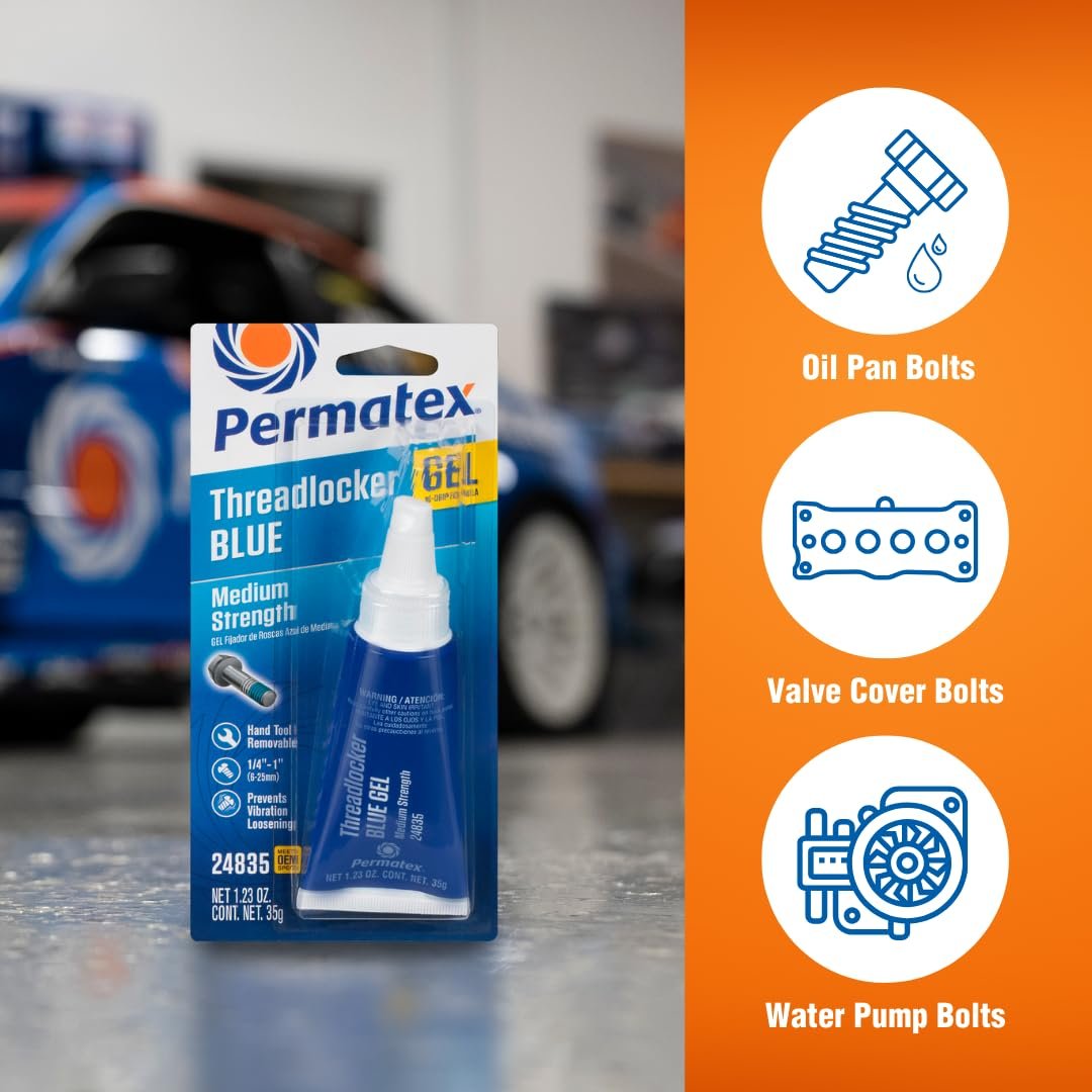 Permatex 24835 Medium Strength Threadlocker Blue Gel – 35 g Gel Formula, Removable with Hand Tools, 1/4 to 3/4 in Fasteners - Image 4
