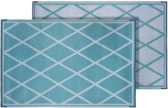 Faulkner 68901 Walk & Play Diamond Mat – 36in x 68in Reversible Polypropylene Outdoor Patio Rug in Turquoise