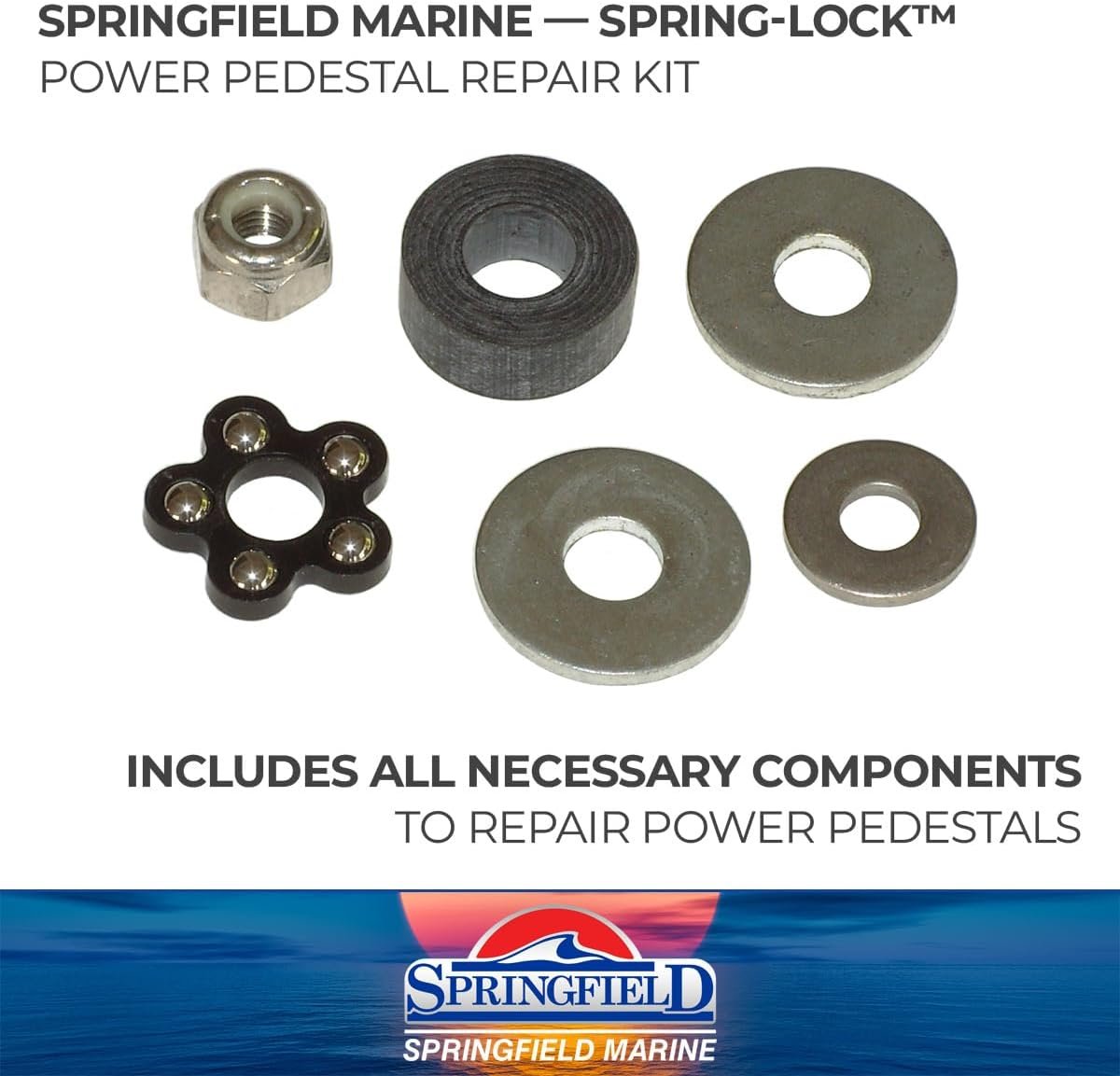 Springfield 2100031 Spring-Lock Power Pedestal Repair Kit – Complete Service Kit with Bearing, Washers, Nut and Rubber Bumper - Image 2