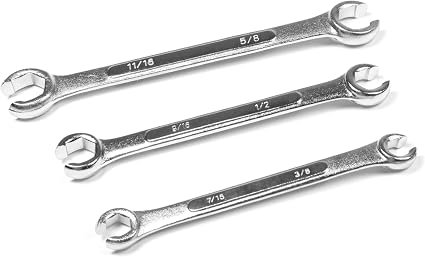 Performance Tool W350 SAE Flare Nut Wrench Set – 3-Piece Chrome-Plated Alloy Steel Set with 6 SAE Size Combinations