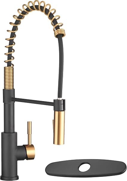 Dura Faucet 504SLKMBRG Streamline Coil Pull-Down RV Kitchen Faucet – Matte Black and Rose Gold Commercial Style Faucet