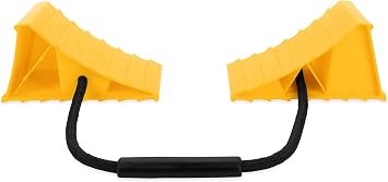 Camco 44470 Double Wheel Chock with Rope – Yellow Tandem Tire Stabilizer for RV and Trailer Applications