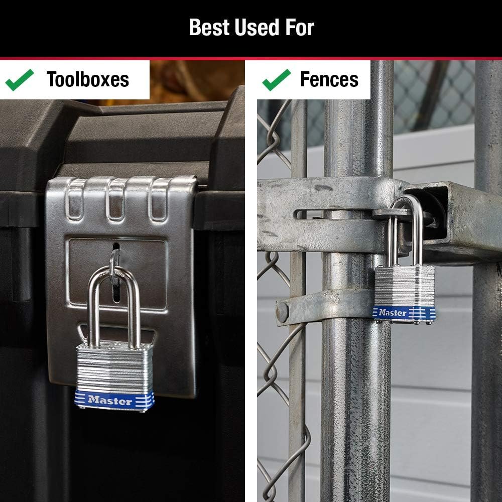 Master Lock 3DLF Laminated Steel Padlock – 1-9/16in Wide Body with 1-1/2in Hardened Steel Long Shackle and Dual Ball Locking - Image 4