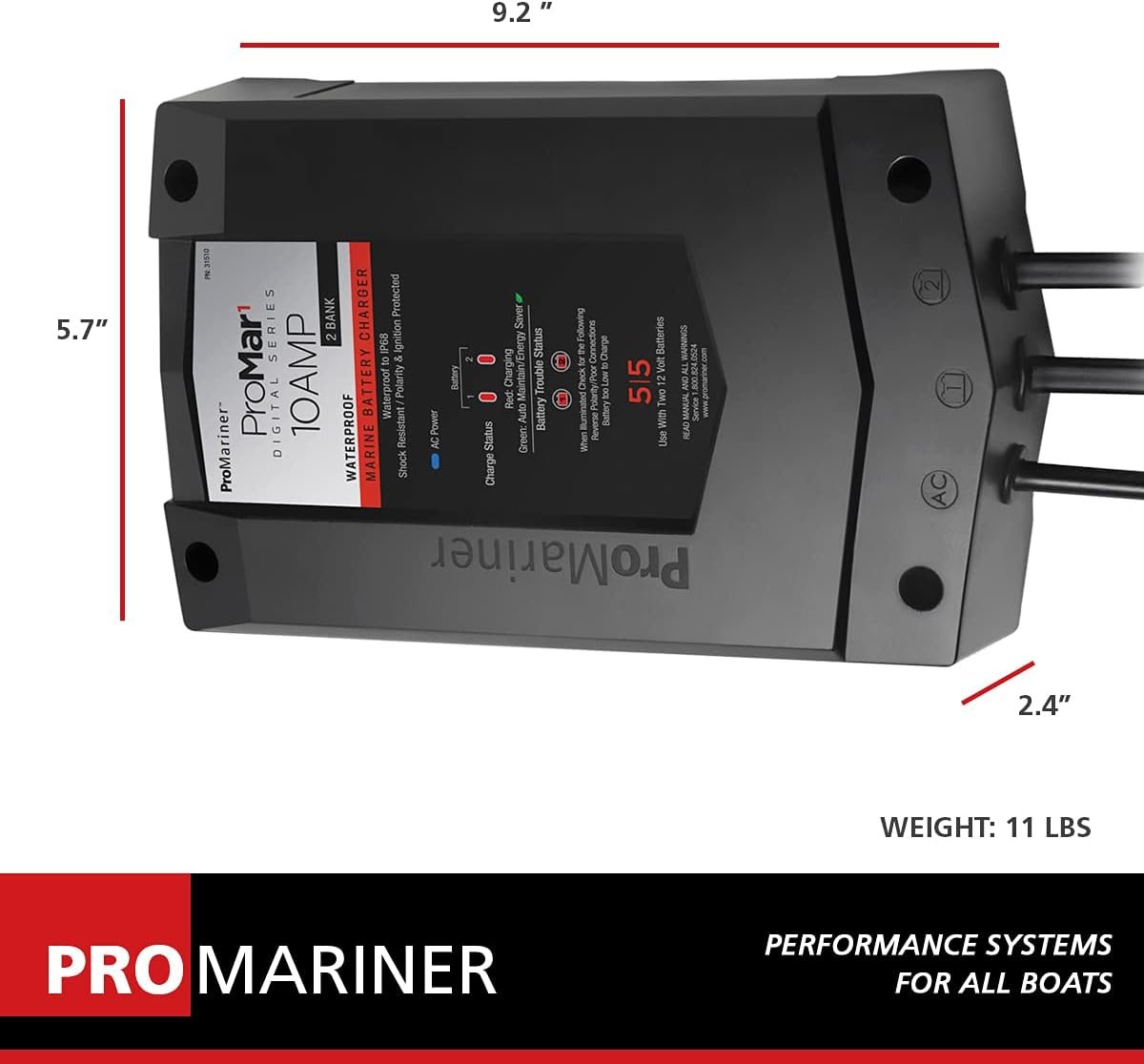 ProMariner ProMar1 DS 31510 Marine Battery Charger – 10 Amp Dual Output Smart Charging System - Image 2