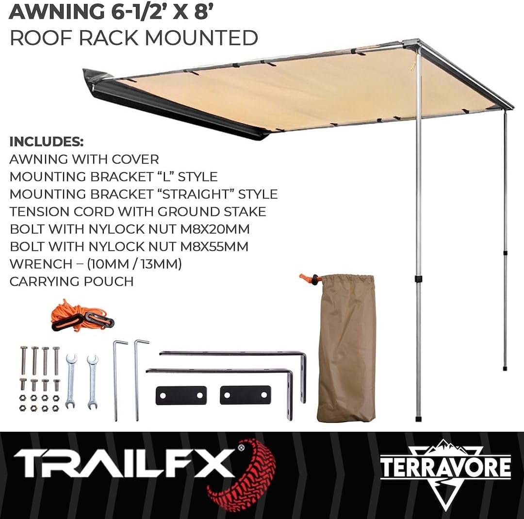 TFX Overland AWN002 Roof Rack Awning – 78in x 98in Coverage – 420D Oxford Polyester – Aluminum Frame with Installation Kit - Image 3