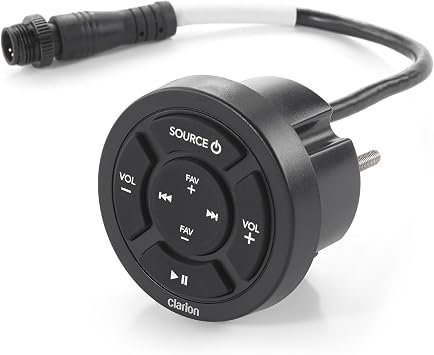 Clarion CMR-10 Round Marine Wired Remote Controller – IP67 Waterproof Design, Backlit Controls, Compatible with CMM Series Receivers