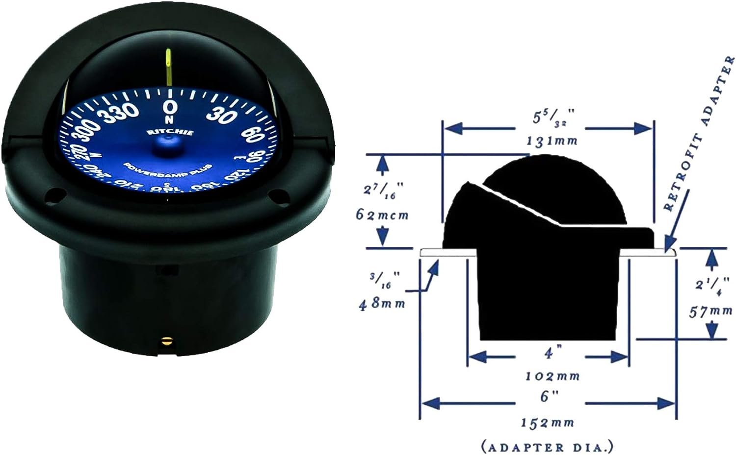 Ritchie Navigation SS1002 SuperSport Compass – 3.75in Flush Mount Black Dial Marine Compass - Image 2