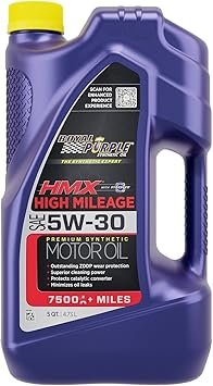 Royal Purple HMX 11748 Motor Oil – SAE 5W-30 High Mileage Synthetic Oil, 5 Quart Bottle with Seal Conditioner Technology