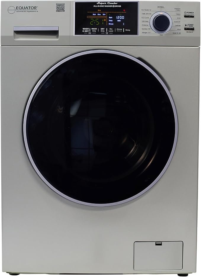 Pinnacle 800VSILVER Vented Washer Dryer Combo – 13 lb Capacity Silver Finish with Compact All-in-One Laundry Design