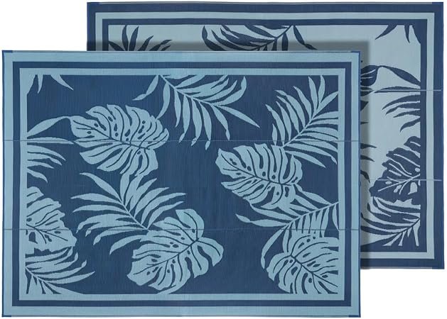 Faulkner 48932 Paradise Patio Mat – 9ft x 18ft Blue Reversible Polypropylene Outdoor RV Mat with UV-Resistant Finish