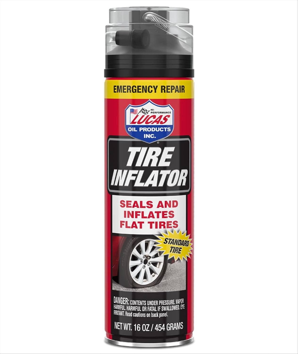 Lucas Oil 11180 Non-Flammable Tire Inflator – Emergency Tire Inflation Formula – Includes Application Hose