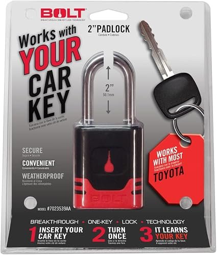 BOLT 7023539 Toyota Padlock – 2in Hardened Steel Shackle – Programs to Compatible Toyota Ignition Keys