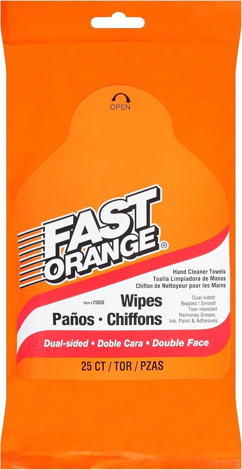 Permatex 25052 Fast Orange Hand Cleaning Wipes – 10 Count Citrus Cleaning Towels for Grease, Oil, and Grime Removal